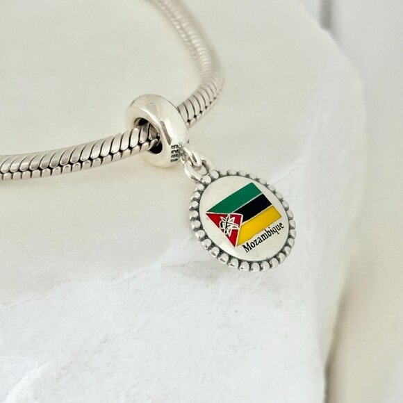 Pandora Mozambique Flag Dangle S925 Silver Charm - Picture 2 of 4